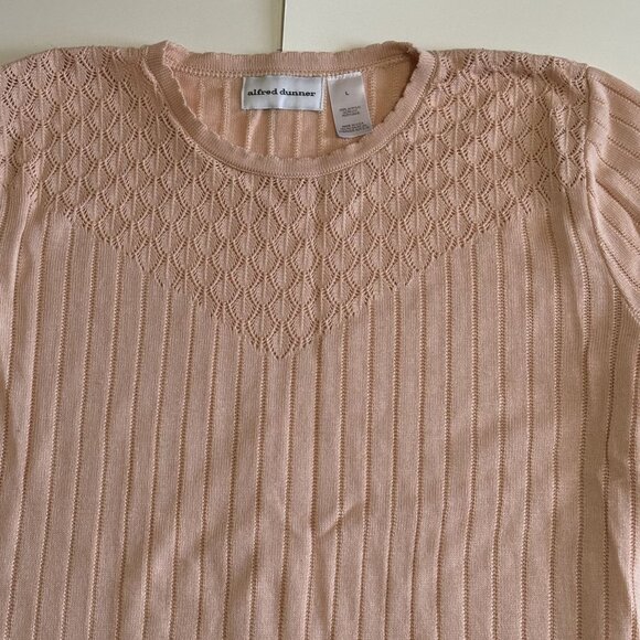 Vtg 2 Pc Sweater Pant Suit Set Peach Short Slv Shirt Top Outfit Dress USA Large - Picture 3 of 13